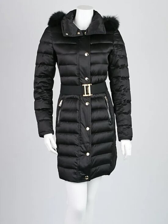 Burberry Jackets & Blazers - Burberry London Black Quilted Down Fox Fur Hooded Puffer Belted - Size 4.